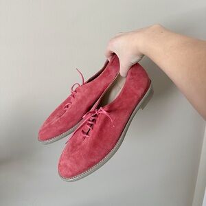 Theory Pink Suede Oxford Lace-up Flats